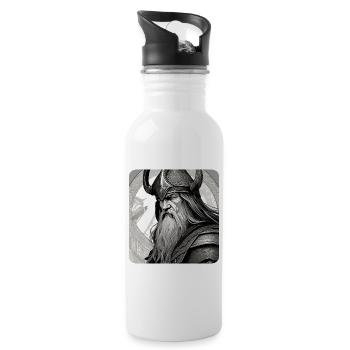 Stolzer Wikinger mit Hörner Helm - Trinkflasche mit integriertem Trinkhalm - Weiß - Rechts