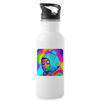 Cute Buddha Head - Water bottle with straw - white - Right