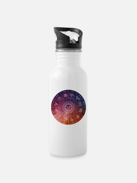 Tierkreis-Illustration - Trinkflasche mit integriertem Trinkhalm - Weiß