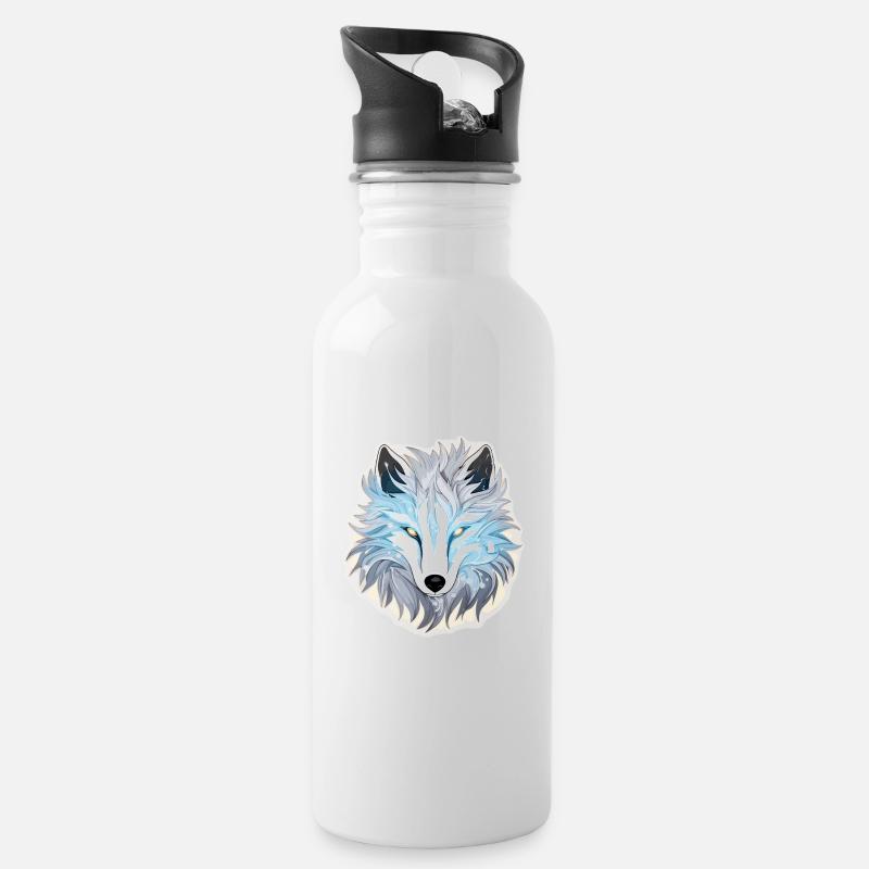 Wolf - Illustration - Water bottle with straw - white