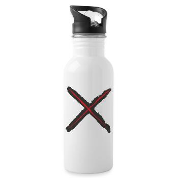 Red X - St. Andrew's Cross Grunge Style red on black - Water bottle with straw - white - Right