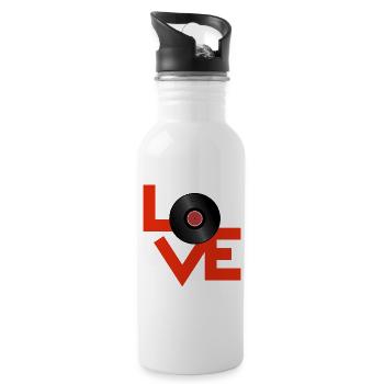 Red Vinyl Love - Water bottle with straw - white - Right