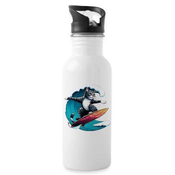 Cat Surfing Surfboard for Cat Lovers - Water bottle with straw - white - Right