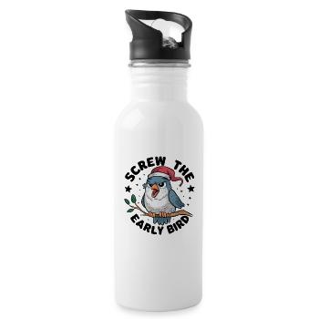 Der frühe Vogel kann mich mal - Trinkflasche mit integriertem Trinkhalm - Weiß - Rechts