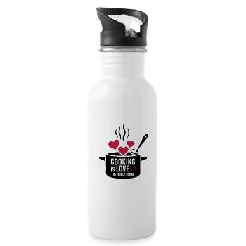 Kochen ist Liebe in essbarer Form. - Trinkflasche mit integriertem Trinkhalm - Weiß - Rechts