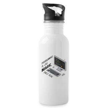 Programming is like magic, only real. - Water bottle with straw - white - Right