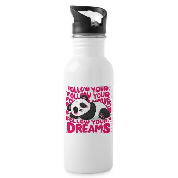 Panda - Follow your dreams - Trinkflasche mit integriertem Trinkhalm - Weiß - Rechts