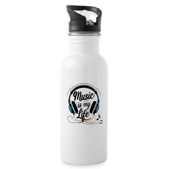 Musik ist mein Leben - Trinkflasche mit integriertem Trinkhalm - Weiß - Rechts