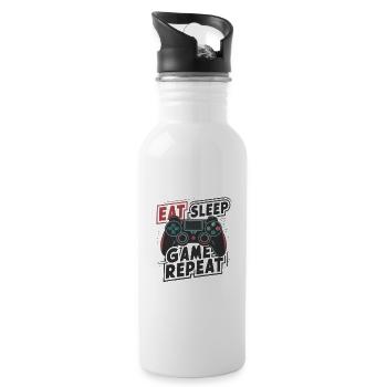 Eat, Sleep, Game, Repeat - Trinkflasche mit integriertem Trinkhalm - Weiß - Rechts