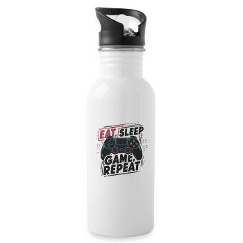 Eat, Sleep, Game, Repeat - Trinkflasche mit integriertem Trinkhalm - Weiß - Rechts