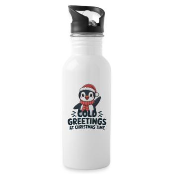 Kühle Grüße zur Weihnachtszeit – Pinguin - Trinkflasche mit integriertem Trinkhalm - Weiß - Rechts
