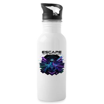Escape to the Virtual World – Future VR-Design - Trinkflasche mit integriertem Trinkhalm - Weiß - Rechts