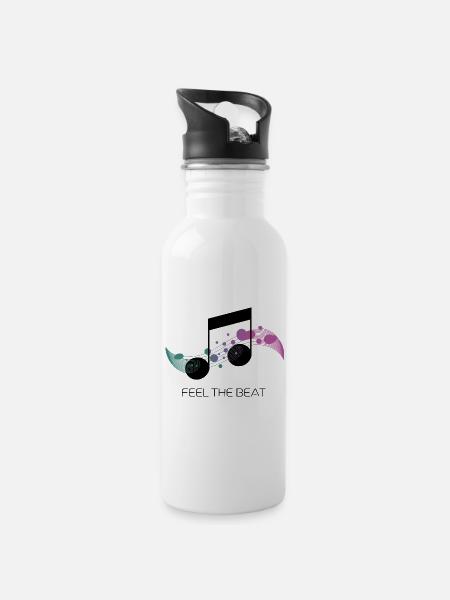 Feel the Beat – Abstrakter Notenschlüssel - Trinkflasche mit integriertem Trinkhalm - Weiß