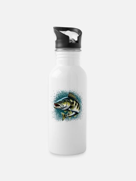 Zander Angeln Raubfisch Fisch Fischen - Trinkflasche mit integriertem Trinkhalm - Weiß