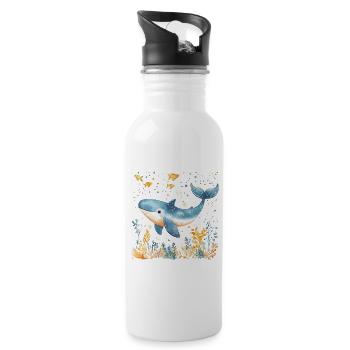 baleine mignon mignon bébé enfants animal baleine bleue aquarelle - Gourde avec paille intégrée - blanc - Droite