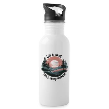 Life Is Short – Enjoy Every Moment - Water bottle with straw - white - Right