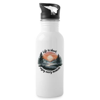 Life Is Short – Enjoy Every Moment - Water bottle with straw - white - Right