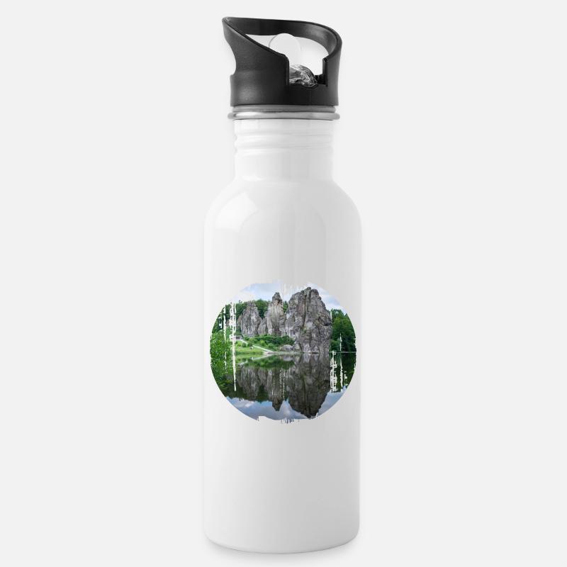 externsteine - Trinkflasche mit integriertem Trinkhalm - Weiß
