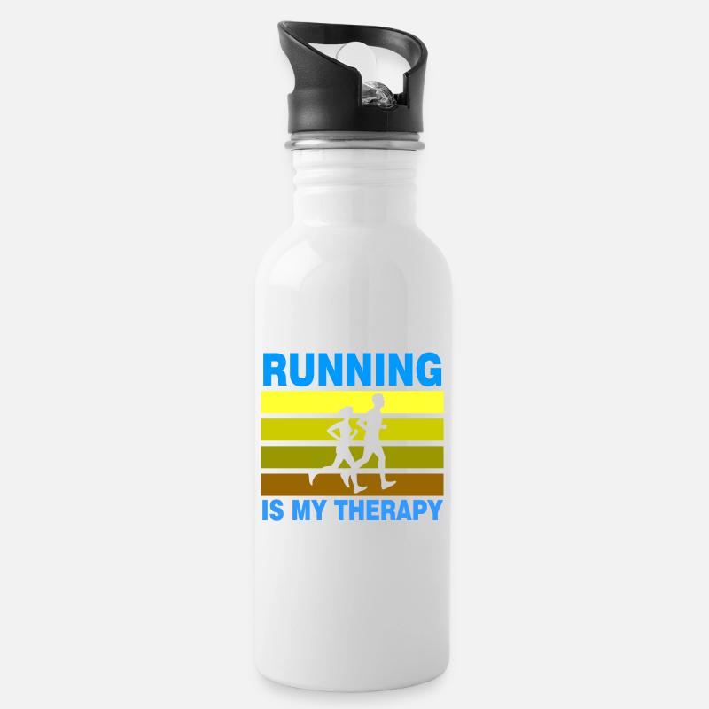 Running Is My Therapy - Gourde avec paille intégrée - blanc