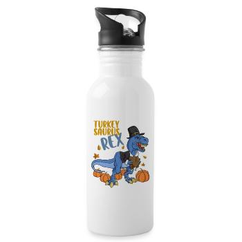 Turkey Saurus Rex I TRex Pilgrim Hat I Dinosaur - Water bottle with straw - white - Right