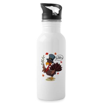 Turkey Day I Happy Thanksgiving Turkey - Water bottle with straw - white - Right