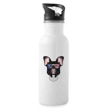 French Bulldog USA Sunglasses I American Flag - Water bottle with straw - white - Right