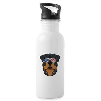 Rottweiler USA Sunglasses I American Flag - Trinkflasche mit integriertem Trinkhalm - Weiß - Rechts