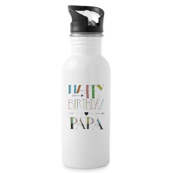 Happy Birthday Papa - Water bottle with straw - white - Right