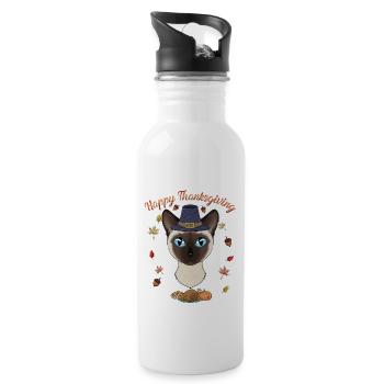 Siamese Cat Lover I Happy Thanksgiving - Trinkflasche mit integriertem Trinkhalm - Weiß - Rechts