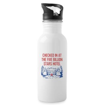 Checked at Five Billion Stars Camping Funny - Trinkflasche mit integriertem Trinkhalm - Weiß - Rechts