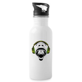 Monkey DJ with Headphone Gift - Water bottle with straw - white - Right