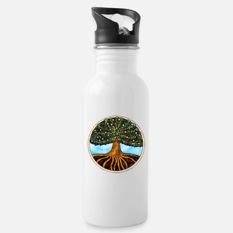 Baum des Lebens - Trinkflasche mit integriertem Trinkhalm - Weiß