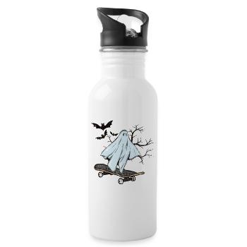 Lustiges Gespenst Skateboard Halloween Geschenk - Trinkflasche mit integriertem Trinkhalm - Weiß - Rechts