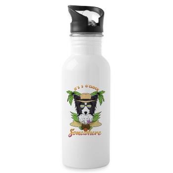 Il est 5 oclock quelque part en train de boire Border Collie - Gourde avec paille intégrée - blanc - Droite