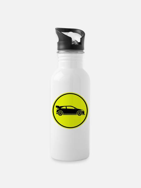 Auto Rennfahrer - Trinkflasche mit integriertem Trinkhalm - Weiß