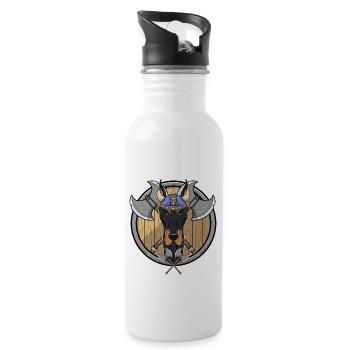 Doberman I Valhalla I Viking - Trinkflasche mit integriertem Trinkhalm - Weiß - Rechts