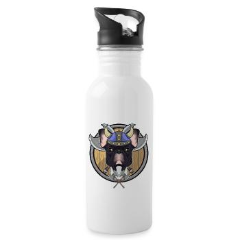 French Bulldog I Valhalla I Viking - Trinkflasche mit integriertem Trinkhalm - Weiß - Rechts