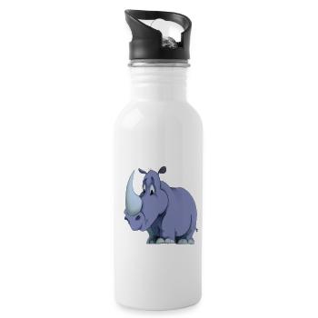 Kawaii Cartoon Rhino - Water bottle with straw - white - Right
