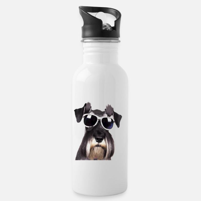 Miniature Schnauzer - Trinkflasche mit integriertem Trinkhalm - Weiß