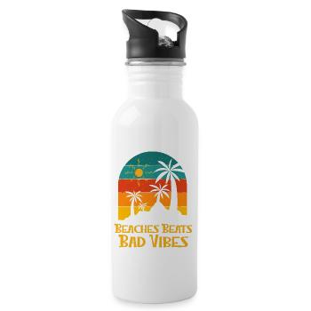 Beaches Beats Bad Vibes Summer Positivity Tropical - Trinkflasche mit integriertem Trinkhalm - Weiß - Rechts
