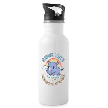 Save The Chubby Unicorns Cute Rhinoceros - Trinkflasche mit integriertem Trinkhalm - Weiß - Rechts