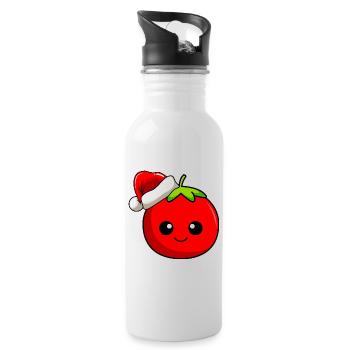 Tomate Weihnachten Comic Xmas - Trinkflasche mit integriertem Trinkhalm - Weiß - Rechts