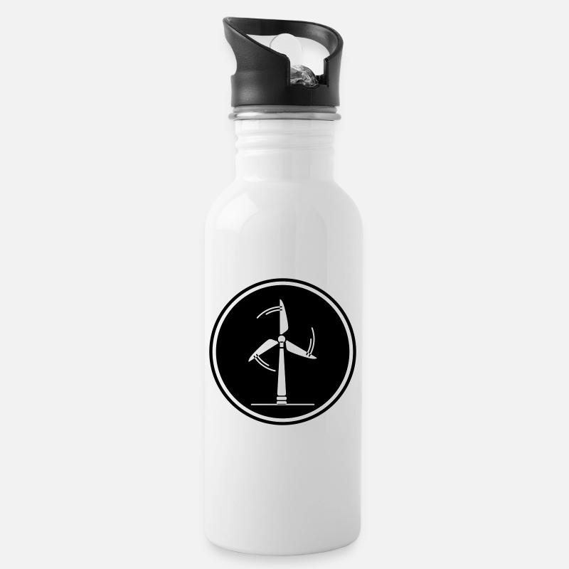 Energie Windrad - Trinkflasche mit integriertem Trinkhalm - Weiß