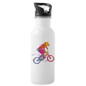 BMX Colorful Paint Graphic Biker Freestyle Racing - Water bottle with straw - white - Right