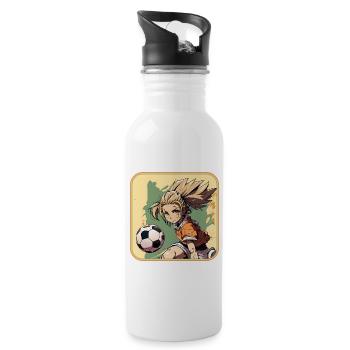 Fussball Mädchen - Anime Style - Trinkflasche mit integriertem Trinkhalm - Weiß - Rechts