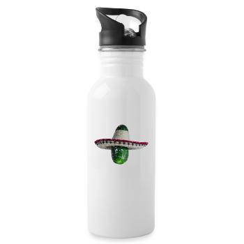 Cucumber with Mexican hat and blue eyes - Water bottle with straw - white - Right