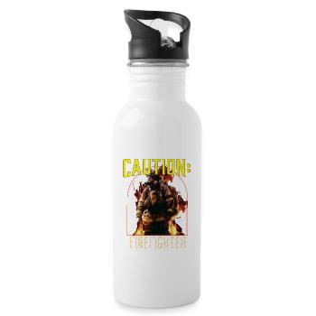 Caution Firefighter Fire Rescue Fireman - Water bottle with straw - white - Right