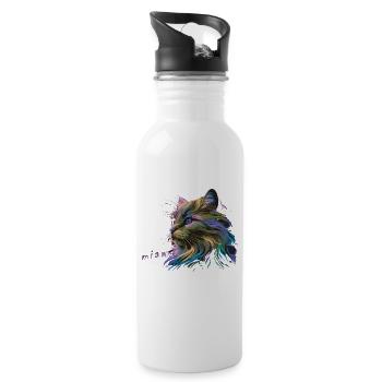 Cat miaw love, cat lovers, miaw, meow - Water bottle with straw - white - Right