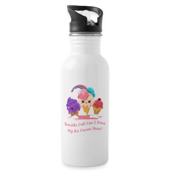 Tonsils Out! Funny Tonsillectomy Surgery Get Well - Water bottle with straw - white - Right
