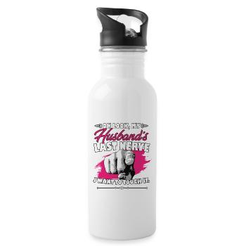 Look My Husband's Last Nerve Funny Hubby Wife - Trinkflasche mit integriertem Trinkhalm - Weiß - Rechts